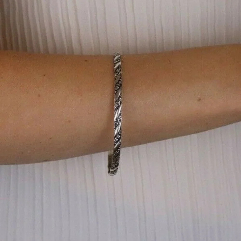 Sterling Silver Bangle Bracelet 8" inch Round 2 5/8" inch Diameter - Picture 2 of 5